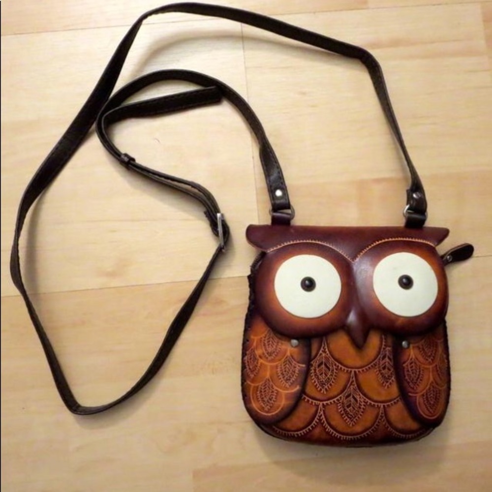 Brown Leather Owl Purse